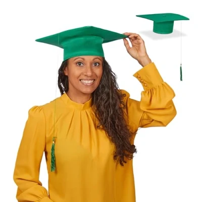 Afbeelding van Relaxdays afstudeerhoed met kwastje, set van 2, diploma uitreiking, eindexamen, bachelor &amp; master, geslaagdhoed, groen