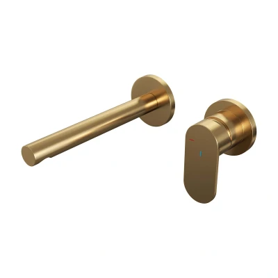 Afbeelding van Brauer Gold Edition Wastafelmengkraan inbouw rechte uitloop links hendel breed plat model C 1 PVD geborsteld goud