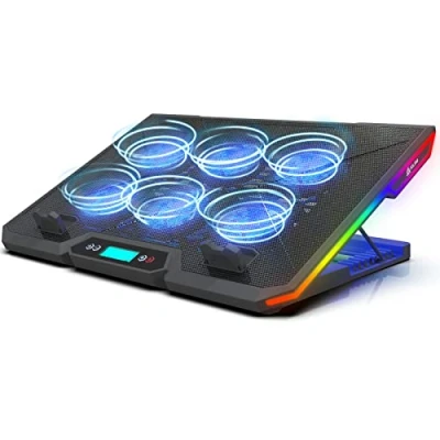 Afbeelding van KLIM Glacier + 6 Fans Laptop Cooler Stand met RGB achtergrondverlichting 11&quot; 17&quot; Gaming laptopventilator Nieuw USB aangedreven stabiel en stil voor pc, Mac, Xbox One, PS4 17 &quot;