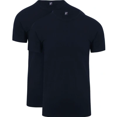 Afbeelding van Alan Red Ottawa T Shirt Stretch Navy (2Pack) maat M Heren Basic met Body fit Pasvorm Katoen