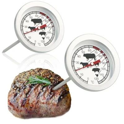 Afbeelding van COM FOUR® 2x braadthermometer van roestvrij staal analoge vleesthermometer tot 120 C grillthermometer vleesnaald 10 cm (002 stuks)