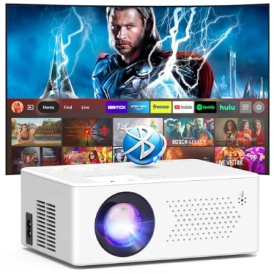 Afbeelding van Puxinat Beamer, mini beamer Bluetooth 5.2 Full HD 1080P draagbare outdoor / home theater projector, 50% zoom 200 inch display, compatibel met TV Stick/HDMI/Smartphone/Game Console/USB [Incl.