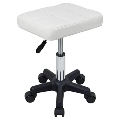 Afbeelding van FURWOO Rechthoek Rolling Kruk Met Wielen Hoogte Verstelbare Draaibare Stoel Voor Spa Salon Massage Wit