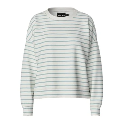 Afbeelding van Pieces Pcchilli Ls Sweat Stripes Cloud Dancer/Blue WIT S