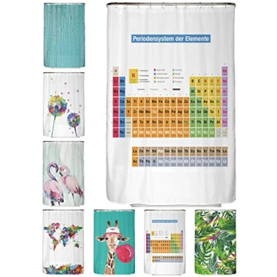 Afbeelding van arteneur® Periodiek systeem Duits Anti schimmel douchegordijn, 120 x 180 cm, gerecycled, met Oeko Tex standaard 100, verzwaarde zoom, ondoorzichtig, waterdicht, wasbaar, 8 ringen en e book