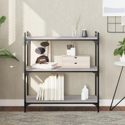 Afbeelding van Boekenkast 3 laags 80x30x86 cm bewerkt hout grijs sonoma