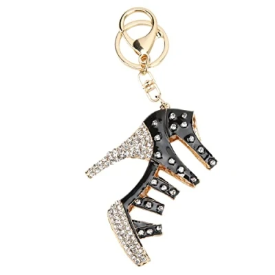 Afbeelding van Strass hoge hakken schoen sleutelhanger, kristallen schoenen sleutelhangers, leuke sieraden portemonnee hanger accessoires, mooie kristal sleutelhanger meisje vrouwen charme portemonne(zwa