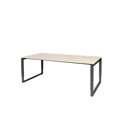 Afbeelding van Domino Plus vergadertafel, hoogte instelbaar (62 85cm) met 200x100cm &#039;zwevend&#039; lindberg (licht) eiken 25mm blad en zwart (RAL9011) O poot frame