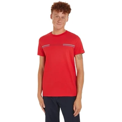 Afbeelding van Tommy Hilfiger Stripe Chest TEE Tshirt print, Heren, Maat: XS, Primary red