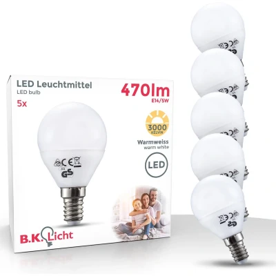Afbeelding van B.K.Licht LED Lichtbron set van 5 met E14 5W 3.000K warm wit licht lampjes kogelvorm lampen gloeilampen reflectorlamp