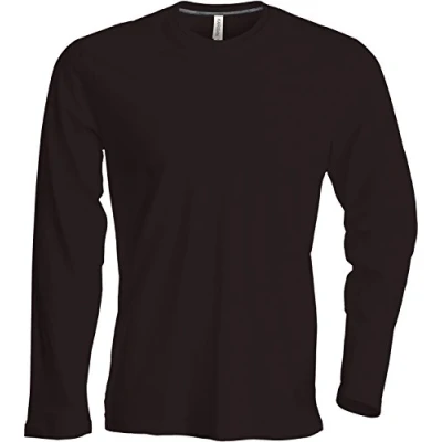 Afbeelding van Heren T shirt lange mouwen ronde hals shirt, licht nauwsluitend, in 20 kleuren en de maten S, M, L, XL, 2XL, 3XL 4 chocolate, M