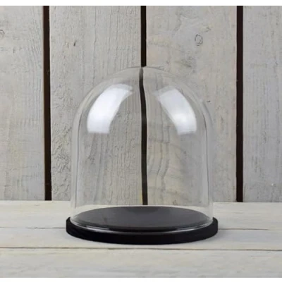 Afbeelding van EMH Mondgeblazen Clear Cirkelvormige Glazen Dome Display Cloche Met Zwarte Basis 16 x 15 cm