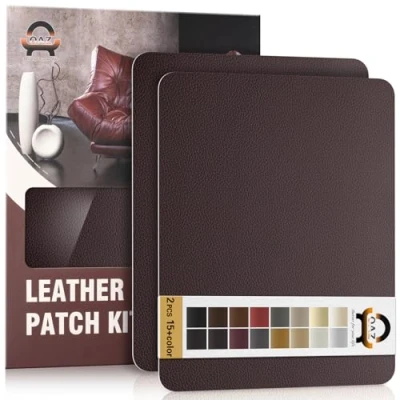 Afbeelding van Leder reparatie kit, 28 x 21 cm 2er OAZ kunstleer zelfklevend, kit lederen patch zelfklevende patches voor autostoelen meubels sofa tassen,Dunkelbraun
