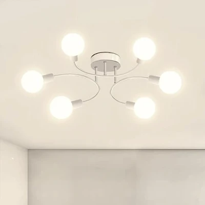 Afbeelding van NIUNIAJ Ceiling Light 6 lampen, retro plafondlamp E27, Wit Lndustriële Plafondlamp，U vormig voor eetkamer, hal, restaurant, woonkamer, hotel, café enz. (zonder lampen)