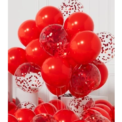 Afbeelding van AULE Feestballonnen 106,7 30,5 cm rode confettiballonnen en latexballonnen linten van 19,5 m ballonnen decoratieset