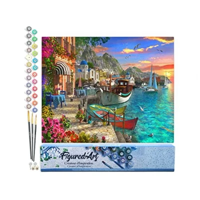 Afbeelding van Figured&#039;Art Schilderen op Nummer Volwassenen canvas Bloemrijke haven Handwerk acrylverf Kit DIY Compleet 40x50cm zonder frame