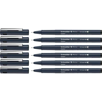 Afbeelding van Schneider Pictus Fineliner (lijndikte 0,3 mm, onuitwisbare pigmentliner, metalen punt, behuizing van 85% gerecycled kunststof) verpakking 6 stuks, zwart