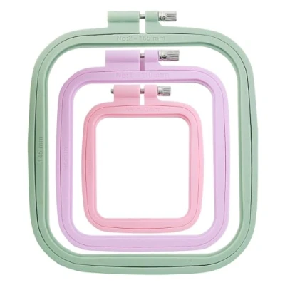 Afbeelding van 3 delige kruissteekframe, vierkant borduurframe, vierkante borduurtent, kruissteekaccessoires, knutselaccessoires (watermeloenrood, roze, lichtgroen)