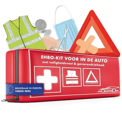 Afbeelding van WALSER Eerste Hulp Kit Auto, Car First Aid 2023 met pechdriehoek en high visibility vest, vergelijkende winnaar* DIN 13164