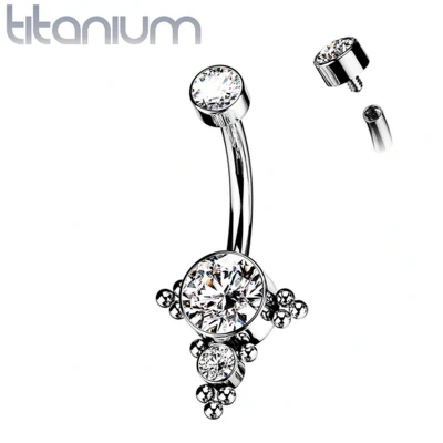 Afbeelding van Navelpiercing titanium steen wit ball cluster sierlijk