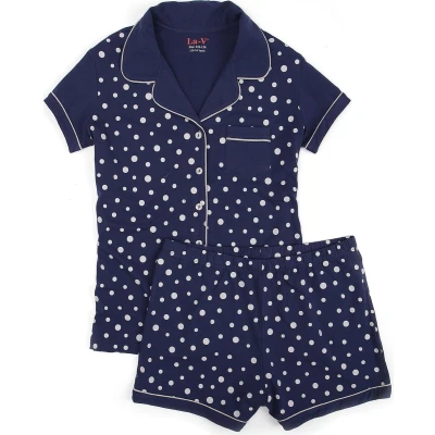 Afbeelding van La V shortama met stippenprint Donkerblauw 128 134