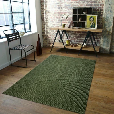 Afbeelding van Corda Binnen &amp; Buiten Vloerkleed Effen Gevlochten Rechthoek Tuin Balkon Laagpolig Groen Polypropyleen 80x200 cm