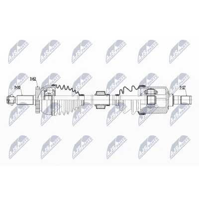 Afbeelding van NTY NPW HY 565 Aandrijfas Vooras links 668mm 99mm HYUNDAI: Santa Fe II (CM) 2.7 4x4, 2.7, V6 GLS, GLS 4x4 2006 2012