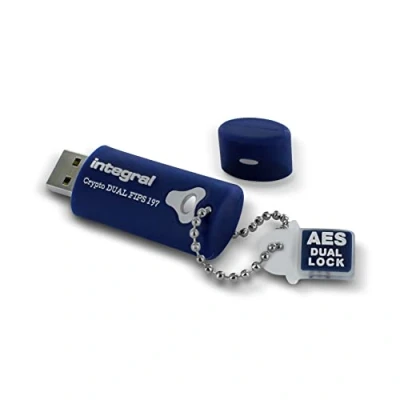 Afbeelding van Integral Memory 8GB CRYPTO 197 256 bit 3.0 USB stick versleuteld wachtwoord beschermd FIPS gecertificeerd, bescherming tegen brute force aanvallen robuust design DUAL Blue