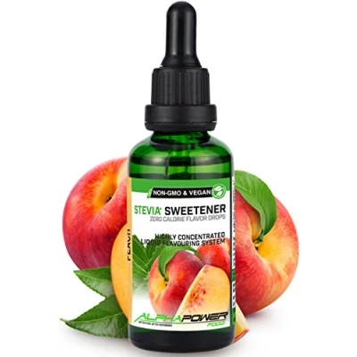 Afbeelding van ALPHAPOWER FOOD® Stevia Flavour Drops, Vegan, flüssig liquid 1x50ml Aroma Pfirsich, Lebensmittel flavor Konzentrat &amp; Geschmackstropfen Flave Tropfen ohne Zucker, Flavdrops zum Essen Backen