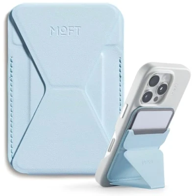 Afbeelding van MOFT Mova magnetische portemonnee standaard voor iPhone 16/15/14/13/12 serie, compatibel met MagSafe, telefoonstandaard 3 kijkhoeken, 2 kaarthouders (ijsnevel blauw)