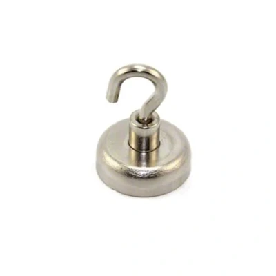 Afbeelding van First4magnets F4ME25M5 HOOK 1 25 mm diameter klem neodymium magneten met M5 haak 20 kg trekken, zilver, x 10 3 cm