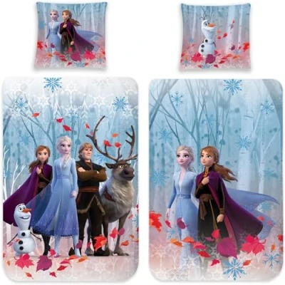 Afbeelding van Frozen Kinderbeddengoed, The Team 135 x 200 + 80 cm, 100% katoen, flanel kwaliteit, Disney Olaf, Elsa, Anna Arendelle Sven, Kristoff met ritssluiting, Duitse maat