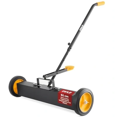 Afbeelding van Pyle 24&quot; Rolling Magnetische Veegmachine met verstelbare handgreep Sterke en duurzame metalen constructie, zware reiniging, pick up voor industrieel commercieel gebruik (zwart oranje)