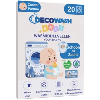 Afbeelding van Wasmiddelvellen baby (tot 40 wasbeurten) Wasmiddel Hypoallergeen, Zonder Geur, Vegan, Biologisch Afbreekbaar, Ecologisch &amp; Plasticvrij Voor Gevoelige Huid, Handwas Alle Wasmachines