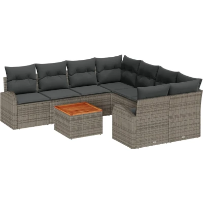 Afbeelding van vidaXL 9 Delige Tuin Sofa Set met Kussens Grijs Poly Rattan Acacia