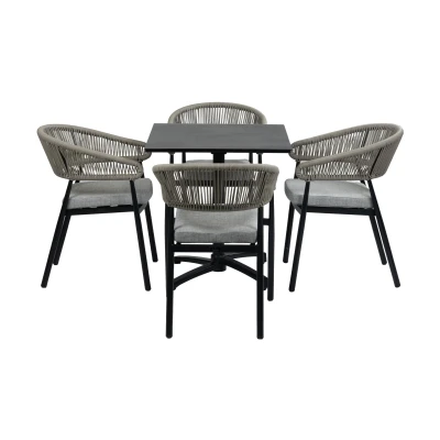 Afbeelding van Normin 5 Delige tuinset 4 Tuinstoelen Knokke Inklapbare tuintafel Gent 70x70cm