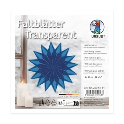 Afbeelding van Ursus 2506100 Vouwbladen donkerblauw transparant papier, ca. 14 x cm, 42 g/m², 100 vellen, voor het vouwen van transparante glinsterende figuren, doorgeverfd