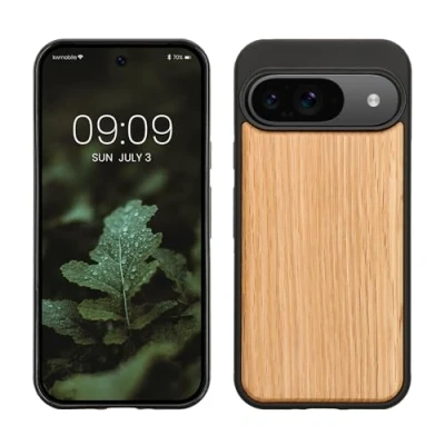 Afbeelding van kwmobile telefoonhoesje geschikt voor Google Pixel 9 / Pro Hoesje met bumper in lichtbruin bruin Backcover hout
