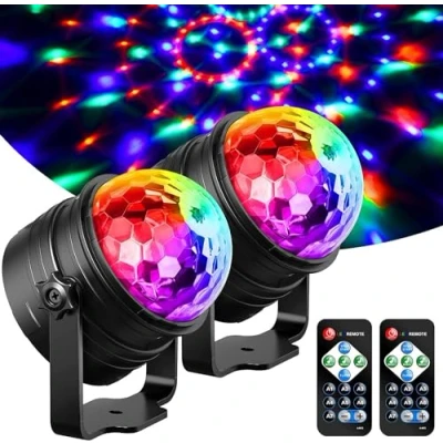 Afbeelding van Discolamp Disco Light Afstandsbediening Geluidsgeactiveerde RGB Discolichten Podiumverlichting Roterende Discobal Voor KTV, DJ, party, disco, Kerstmis, bar, enz (2 Stuks)