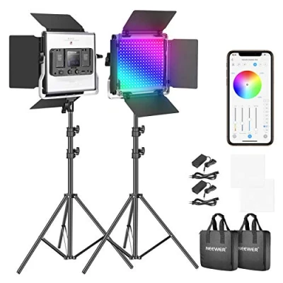 Afbeelding van Neewer 660 Pro RGBLED videolamp met app besturing en statiefset, 360 graden full color, 50 W dimbaar tweekleurig 3200 5600 K videoverlichting CRI97+ voor gaming/streaming/zoom/YouTube/Webex/fotografie