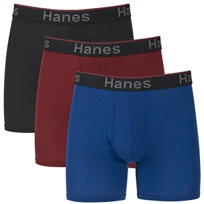 Afbeelding van Hanes Boxerslip voor heren (verpakking van 3), Blauw/Rood/Zwart Regular Been, S