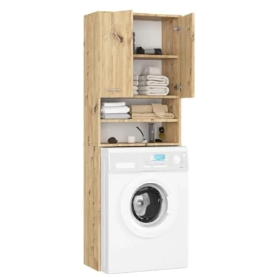 Afbeelding van BDW Wasmachinekast, 180 x 64 30 cm, hoge badkamerkast, badkamermeubel, badkamerrek, wasmachine, Rovere Artisan