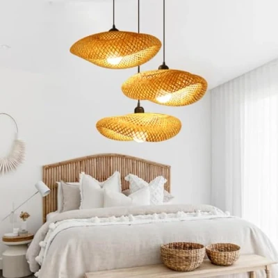 Afbeelding van Bamboe Hanglamp Rotan Handgemaakte Lampenkap Natuurlijke Plafondlamp Wolkvorm Mandlicht Geweven Kroonluchter Voor Slaapkamer Woonkamer Eetkamer Lounge Deco Verlichting 40cm, 3 Koppen