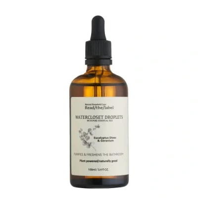 Afbeelding van Read The Label Eucalyptus Duiken &amp; Geranium Waterkast Druppeltjes met 100% Pure Essentiële Oliën Geranium, Eucalyptus, Basilicum en Patchouli Zuiveren verfrissen de badkamer 100ml