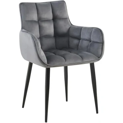 Afbeelding van CLP Tirana Eetkamerstoel met armleuning rugleuning zwart metalen frame fluweel velvet donkergrijs