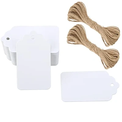 Afbeelding van G2PLUS 300 g/m² Gift Kraft Papieren Tags 7 x 4 cm Blanco Pakketlabels 100 stuks ambachten hangen etiketten met jute touw voor cadeau bruiloft gunst versieren