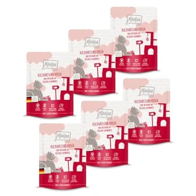 Afbeelding van MjAMjAM Premium natvoer voor katten Quetschie Culinair hert en kalkoen met verse cranberry’s, pak van 6 (6 x 300 g), graanvrij extra vlees