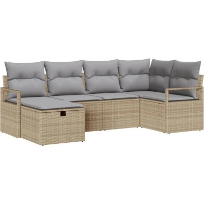 Afbeelding van vidaXL 6 delige tuinset met kussens in Beige Poly Rattan