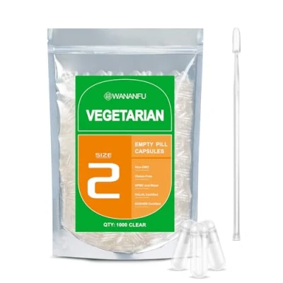Afbeelding van WANANFU maat 2 lege capsules vegetarisch (100 tellen) bundel met micro laboratoriumlepels, compatibel capsulevulmachine,