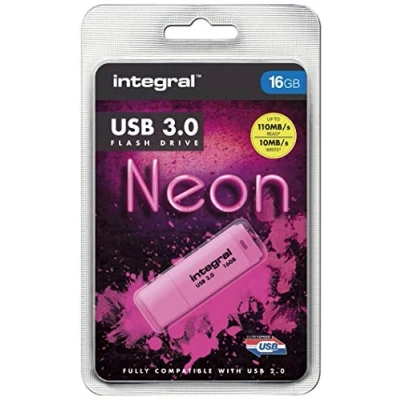 Afbeelding van Integral 16GB USB3.0 drive NEON PINK UP TO R 80 W 10 MBS USB flash Type A 3.2 Gen 1 (3.1 1) Roze